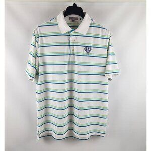 Peter Millar Summer Comfort Polo Mens Large White Striped Performance Golf Polo
